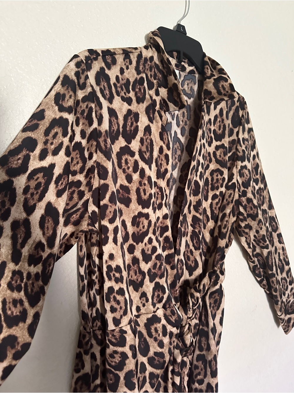 Leopard Print Mini Dress with Tie Waist - Beige/Black